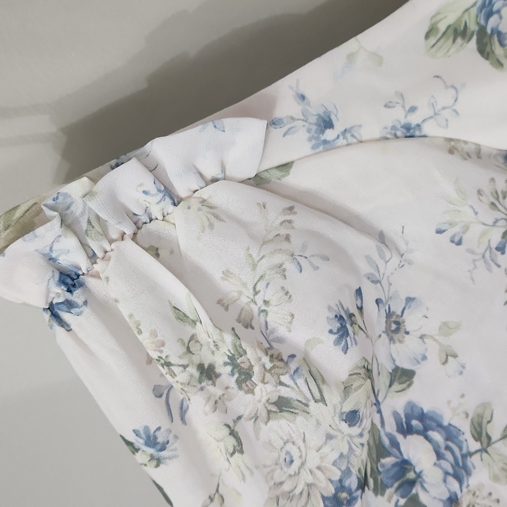 Altar'd State Fern Floral Mini Dress Ivory Blue Babydoll Puff Sleeve Cottagecore - Picture 7 of 14
